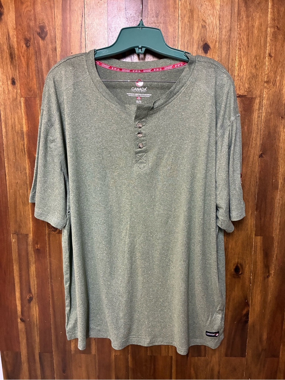 Canada Weather Gear Men's XXL Heather Olive Henley Shirt Short Sleeve Tee